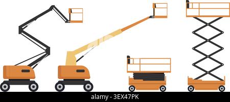 Scissor Lift Vector. Aerial Work Platform Icon. Boom Lift Equipment. Industrial Lift Machinery. Construction Access Platform. Vector illustration Stock Vector