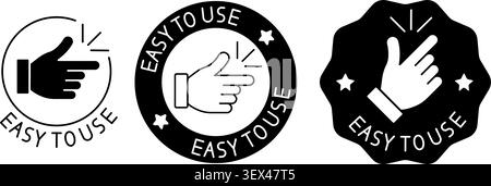 Easy to use icon. User friendly label vector. Hand click badge icon. Simple usability symbol. Easy use sticker design. Vector illustrator Stock Vector