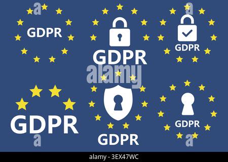 GDPR compliance illustration. European data protection concept. Cybersecurity privacy background. GDPR security banner. EU privacy regulation vector illustration Stock Vector