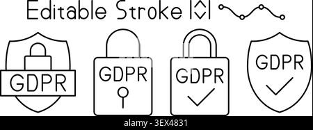 GDPR editable stroke icons. GDPR outline icon set. Data protection vector icons. Privacy security icons. Cybersecurity editable vector. Minimal GDPR Editable Stroke Icon Set for Data Protection Stock Vector