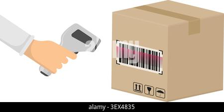 Barcode scanner vector. Package tracking illustration. Warehouse inventory management. Logistics shipping concept. Parcel scanning icon. Vector illustration Stock Vector