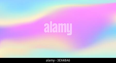 Dreamlike iridescent hologram gradient foil background, rainbow surface bg. Pink, blue, purple and white color gradation wave backdrop. Hologram background with iridescent foil paper reflection effect Stock Vector