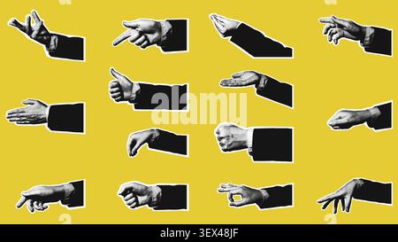 Business Hand Gesture Collection Halftone Set Yellow Stock Vector