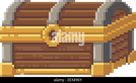 Isometric pixel closed treasure chest icon Stock Vector