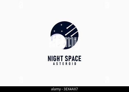 Meteor falling on the moon logo symbol icon design Stock Vector