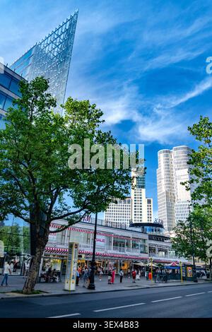Zoofenster tower and City West skyline above Kurfürstendamm shops, Charlottenburg, Berlin Stock Photo