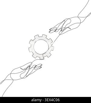 One line hands transferring gear workflow symbol Stock Vector