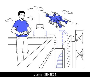 Drone Flight Control - Line Design Illustration Stock Vector