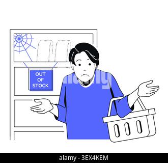 Out Of Stock Confusion In Store - Line Design Illustration Stock Vector