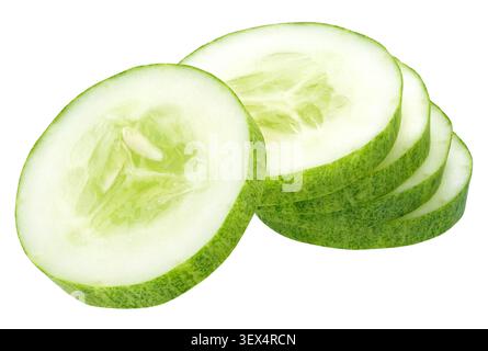 Sliced cucumber in stack isolated - clipping path included Stock Photo