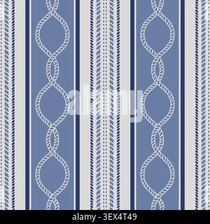 Sophisticated nautical stripe pattern featuring braided rope chains and maritime cord bands Stock Vector