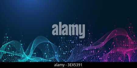 Modern technology circuit board texture background design. Quantum computer technology concept. Futuristic blue circuit board system background Stock Vector