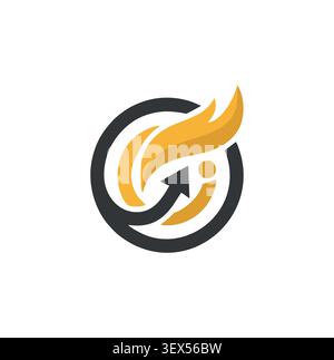 Professional abstract logo design with fire flame and rising arrow. Stock Vector