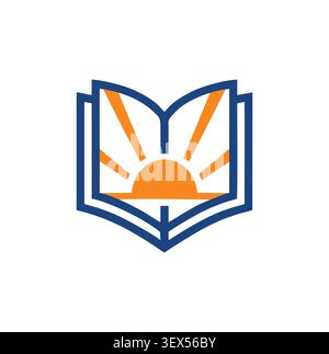 Modern academic emblem displaying an open book and rising sun. Stock Vector