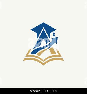 Modern educational letter A logo with cap and book icon. Stock Vector