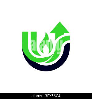 Professional financial growth logo with a green arrow and flame. Stock Vector