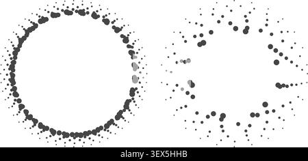 Set of distressed halftone circle frame designs with artistic dot textures. Editable vector for branding, labels, posters, packaging, web graphics, an Stock Vector
