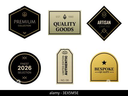 Premium luxury label badge collection with elegant vintage tags, quality seals and artisan branding templates for packaging and product identity. Stock Vector