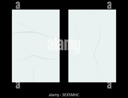 Glued paper wrinkled effect, vector realistic background. Badly wet glued paper or gray adhesive foil with crumpled Stock Vector
