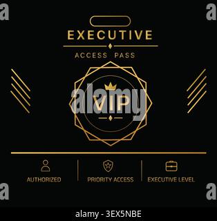 Luxury VIP executive access pass template with elegant gold geometric badge, premium membership card and exclusive branding design vector Stock Vector