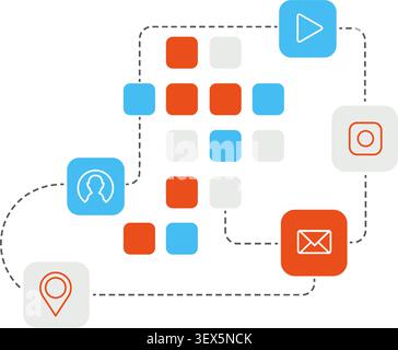 Mobile application network flowchart with connected icons vector illustration Stock Vector