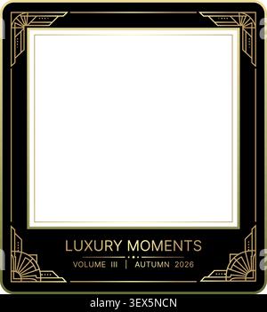 Luxury social media post frame template with elegant gold art deco border, premium square layout and decorative branding design vector Stock Vector