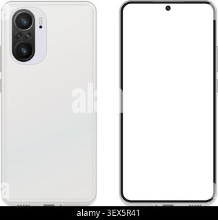 Smartphone front and back mockup with realistic mobile phone frame, blank display and premium device template for UI and branding vector Stock Vector