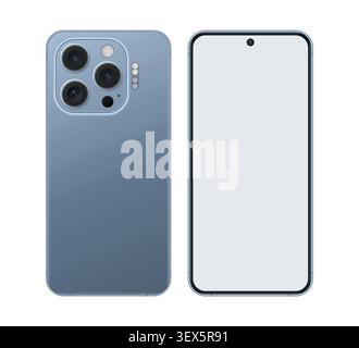 Smartphone front and back mockup with realistic mobile phone design, blank screen and premium device template for app presentation vector Stock Vector