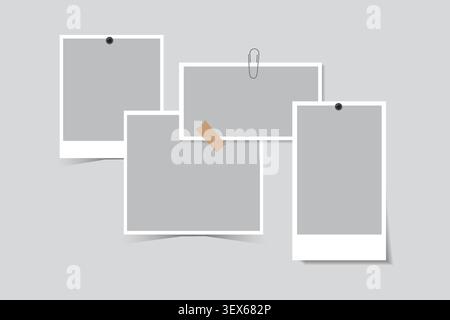 photo template. four empty photo frames mock up with shadow Stock Vector