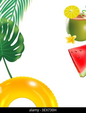 Tropical leaves frame a bright, playful scene Stock Vector