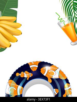 Tropical fruits surround a inflatable ring Stock Vector