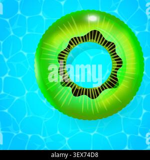 Bright green inflatable ring floats in blue water Stock Vector