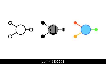 Network connection nodes icon set outline silhouette and color vector isolated on white background Stock Vector