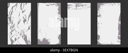 Vintage paper texture with grunge overlay effect. Aged vector frames, crumpled background with rough grain patternand scratches, dark dirty borders for retro design projects Stock Vector