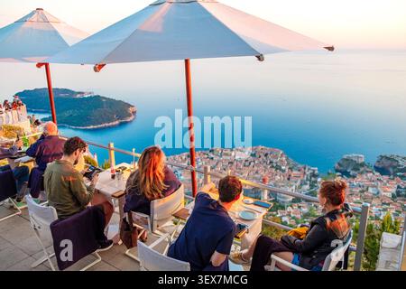 Croatia, Dalmatia, Dalmatian coast, Dubrovnik, view from the top of the cable car, on Mount Srd, the Panorama restaurant Stock Photo