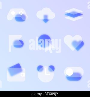 Glassmorphism icon set Stock Vector