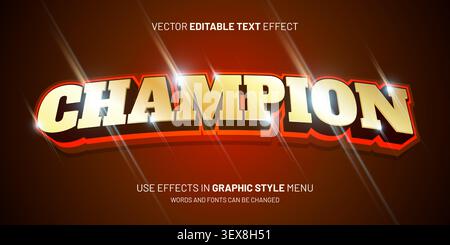 Golden 3D soccer champion text effect font. Red gold black bold football league typography design template vector. Editable gym fitness boxing tournam Stock Vector