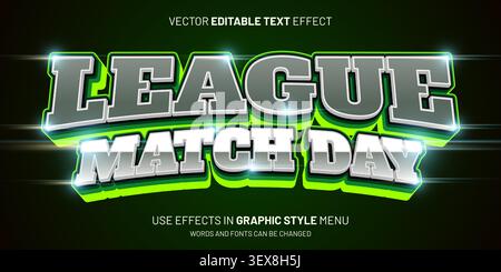3D league match day text effect font. Green bold soccer football champion typography design template vector. Editable team gamer esport slot game tour Stock Vector