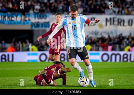 Lionel Messi of Argentina in action during the international friendly match between Argentina ...