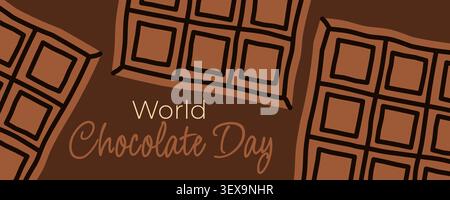 World Chocolate Day Background Banner with Hand Drawn Chocolate Bars Pattern in Minimalist Flat Style for Promotion Stock Vector