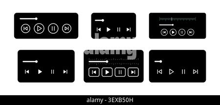 Media player control panel UI kit with playback bars, audio controls, progress sliders and multimedia interface templates vector Stock Vector