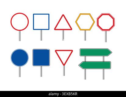 Road sign template set with blank traffic sign shapes, directional signboards and editable street sign symbols vector Stock Vector