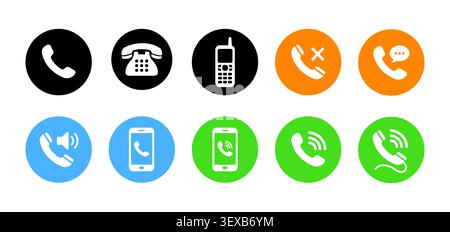 Phone call icon set with incoming, outgoing, missed call, voicemail, smartphone and telephone communication symbols vector Stock Vector