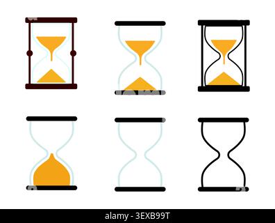 Hourglass icon set with sand timer illustrations in multiple styles for time management, countdown, productivity and deadline concepts vector Stock Vector