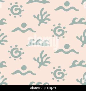 Boho waves, sun symbols vector seamless pattern Stock Vector