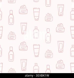 Сosmetics Bottles Cream Jars Seamless Pattern Stock Vector