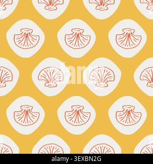 Yellow vector seamless pattern with shell icons Stock Vector