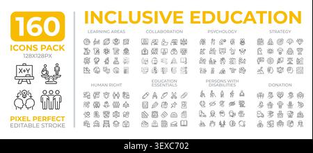 Inclusive education line icons set collection Stock Vector