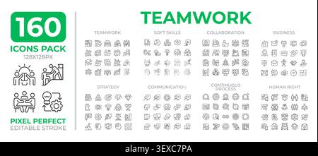 Teamwork line icons set collection Stock Vector