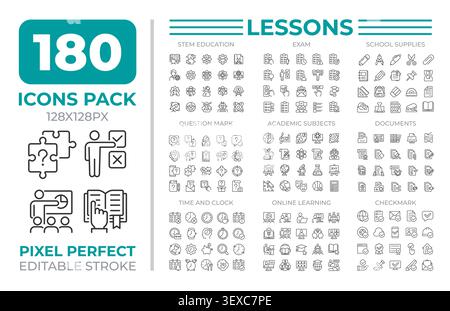 Lessons line icons set collection Stock Vector